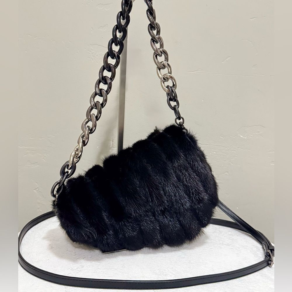 Asymmetric Real Mink Fur Handmade Saddle Bag/Shoulder Bag/Crossbody